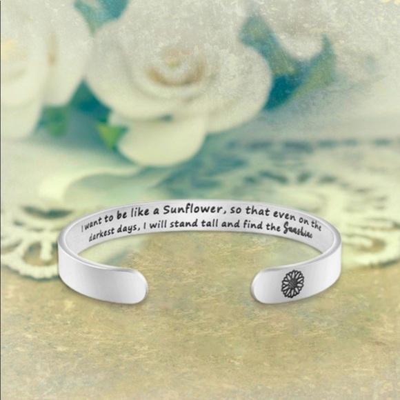 ✨🧘‍♀️✨ “I WANT TO BE LIKE A SUNFLOWER…”Stainless Steel Bangle NEW - Picture 1 of 5